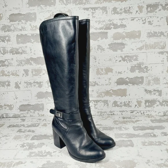 Franco Sarto Alexa Black Leather Zip Up Block Heel Tall Knee High Boots … - Picture 10 of 14